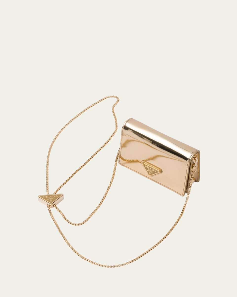 Metallic Brushed Leather Card Holder with Strap